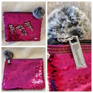 NEW Bh Cosmetics Movable Sequins Pink & Silver Bag NWOT
